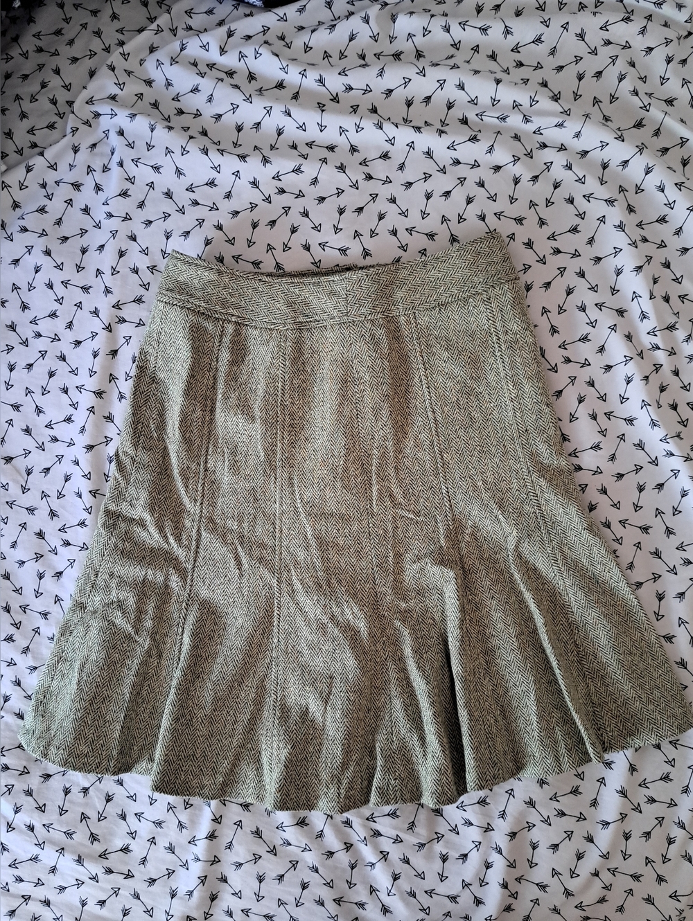 Ann Taylor Herringbone A-Line Skirt - Olive Green